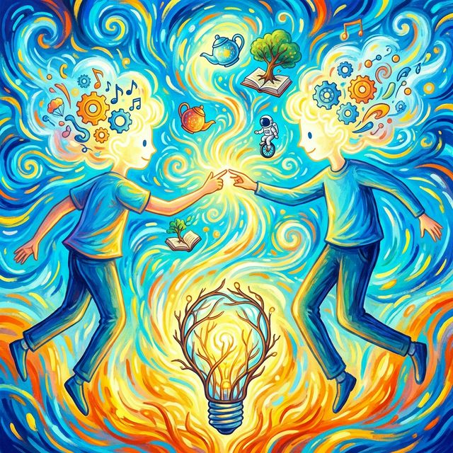 Vibrant spark of creativity between two people